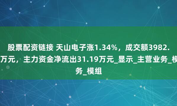 股票配资链接 天山电子涨1.34%，成交额3982.23万元，主力资金净流出31.19万元_显示_主营业务_模组